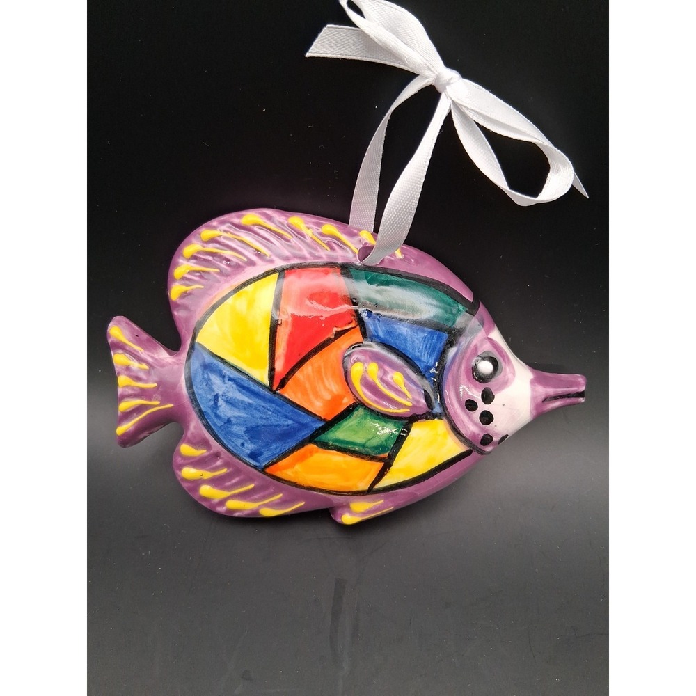 Cactus Canyon Piranha Fish Wall Art -Hand Painted in Spain - Multi Color 3.5x5.5